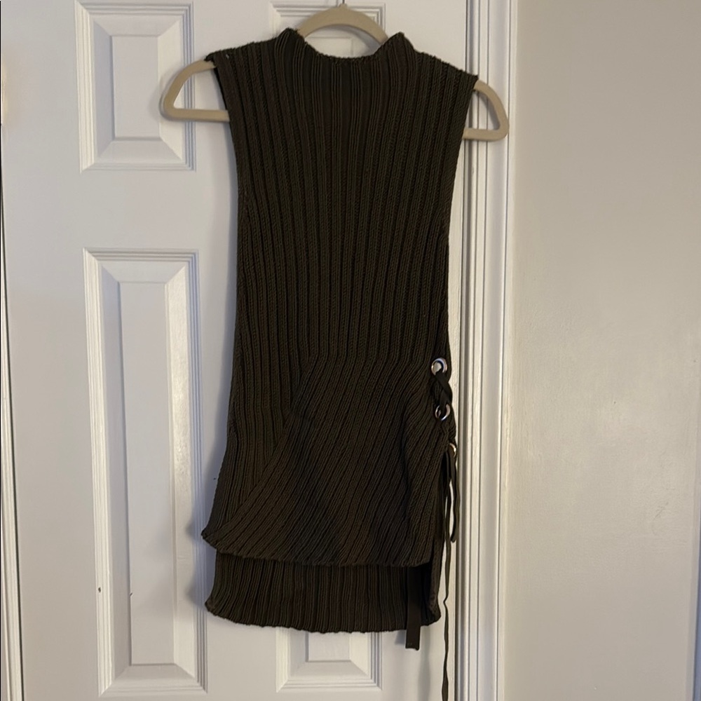 Jennifer Lopez Olive Green Ribbed Knit Top